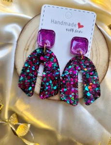 Handmade Glitter Resin Earrings Pink Square <b>Top</b> Colorful Sequined Dangle Fashion Statement Jewelry - Product Image 4