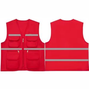 Gilet de sécurité réfléchissant bleu avec bandes argentées et poches pour une visibilité accrue, vêtement de travail haute visibilité - Product Image 5