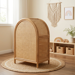 Maison de poupée en rotin pour enfants, armoire à porte cintrée, finition naturelle, structure en rotin, meubles de chambre d'enfant - Product Image 1