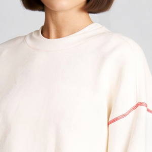 Women Cream Tracksuit Set Full Sleeve Crew Neck Loose Fit Solid Color Breathable Cotton Summer Casual Wear Shorts Elastic Waist - Product Image 5
