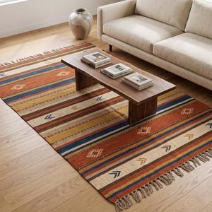 Alfombra de Lana Tejida a Mano Más Vendida - Antideslizante, Pelo Medio, Base de Lona de Algodón, con Flecos - Product Image 2