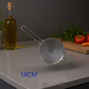 Colino a doppio strato con bordo largo 14 cm, in metallo, con manico in acciaio inossidabile - Product Image 3