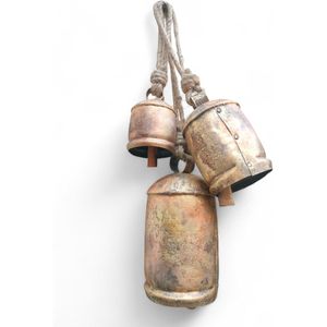 Set di 3 Grandi Campane Natalizie in Ottone Dorato Rustico per Decorazioni Natalizie a Forma di Mucca - Product Image 4