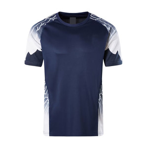 T-shirt sportif bleu marine à manches courtes pour homme avec imprimé motif blanc, tissu tricoté à séchage rapide, col rond, coupe classique, t-shirts personnalisés - Product Image 2