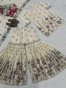 ชุดเดรสผ้าไหมจอร์เจียต์ปักลายดีไซน์เนอร์สำเร็จรูปสำหรับเทศกาลดีวาลี ชุดอินเดียแบบ 3 ชิ้น ทรงเข้ารูป ความยาวปานกลาง เหมาะสำหรับงานแต่งงานในฤดูหนาวและงานปาร์ตี้ - Product Image 2