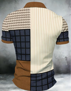 Men s Short Sleeve <b>Patchwork</b> Polo <b>Shirt</b> Color Blocked Casual Regular Fit Geometric Print Zip Front T-<b>Shirt</b> - Product Image 5
