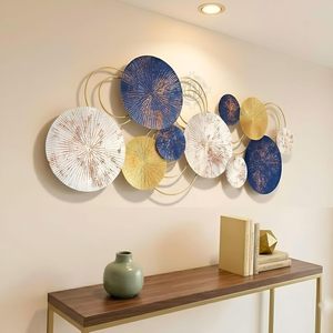 Art mural en métal moderne, sculpture murale bleue à 18 cercles, décoration murale suspendue, objet décoratif pour salon, chambre, bureau, décoration de la maison - Product Image 5