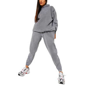 High Quality <b>Women</b> Autumn Hooded 2-Piece Fleece Tracksuit Solid Pattern Casual Eco-Friendly Breathable Polyester/Cotton Best - Product Image 1