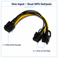 Kabel Splitter Daya GPU FYX Stock PCIe 8 Pin Female ke Dual 8 Pin 6+2 Male, Adaptor Kartu Grafis, Kabel Ekstensi Grosir