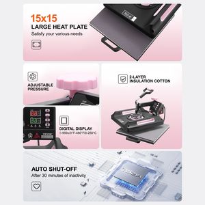 เครื่องกดความร้อนดิจิตอล 8 in 1 ขนาด 15 x 15 นิ้ว สำหรับแก้วน้ำขนาด 30 ออนซ์ แบบหมุนได้ 360 องศา สำหรับเสื้อยืด ประเภทสินค้าดิจิตอล - Product Image 6