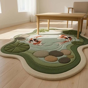 Tapis en laine tufté à la main inspiré de la nature, motif bassin à carpes koï |   Tapis 3D à texture en relief représentant un poisson koi sur le sol forestier, pour salon, chambre à coucher, décoration de tapis - Product Image 2