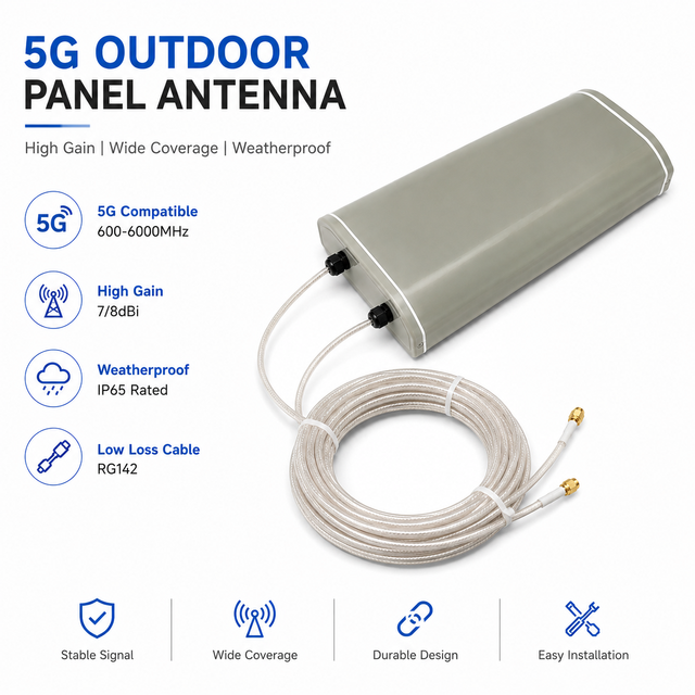 GISANTONE 7dBi 5G NR Outdoor Panel Antenna 698-3800MHz Dual Polarization MIMO 2x2 Multi-Band L Bracket Mounting Waterproof RG142