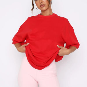 Camiseta Extra Grande de Algodón Súper Suave para Mujer, Cuello Redondo Informal, Hombros Caídos, Camiseta Deportiva Holgada para Mujer - Product Image 4