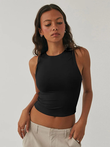 Débardeur sans manches en Spandex/Coton à coupe ajustée, séchage rapide et écologique, col rond, dos nageur, style streetwear - Product Image 3