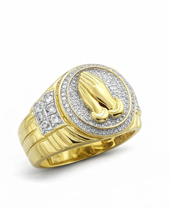 <b>Mens</b> Hip Hop Praying Hands <b>Ring</b> 925 Sterling <b>Silver</b> 10K 14K Gold Iced Out Diamond Statement Band Luxury Rapper Jewelry Gift - Product Image 5