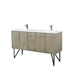 Acacia Rustica 60 Pollici L X 20 Pollici Mobile bagno doppio con piano in marmo colato e set rubinetteria cromata - Product Image 4