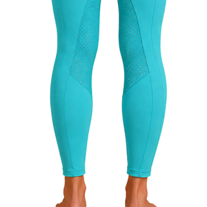 Leggings d'équitation turquoise pour femmes, taille haute, avec grip en silicone extensible et poches intégrées - Product Image 3
