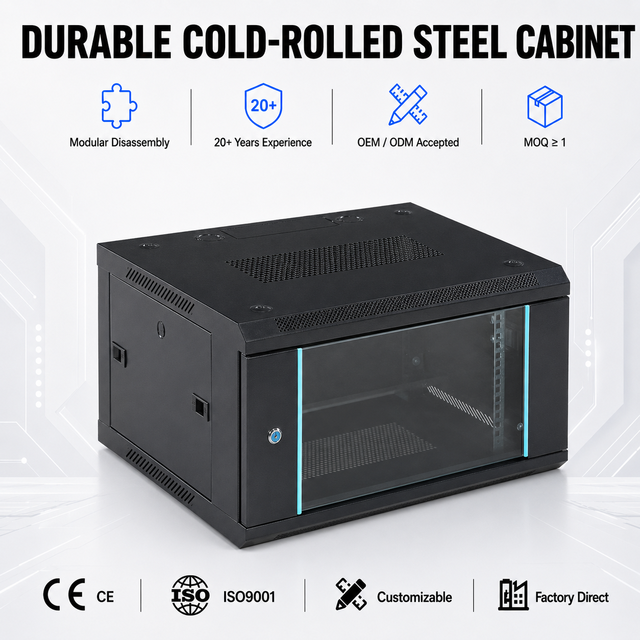 Custom 19 Inch Wall Mount Network Cabinet 4U 6U 9U 12U Metal Server Enclosure Tempered Glass Door for Data Center Stock