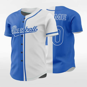 Baseball Jersey Mens Short Sleeve Button Front Blue White Sublimated Print Breathable Polyester Regular Fit Unisex Adult Apparel - Product Image 6