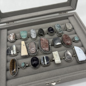 Wholesale <b>Silver</b> Plated Assorted Gemstone <b>Rings</b> <b>Adjustable</b> Natural Stone Fashion Statement <b>Rings</b> for Women Bulk Jewelry Supplier - Product Image 6