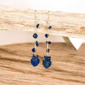 Boucles d'oreilles pendantes en lapis-lazuli bleu marine, argent sterling 925 plaqué or 14 carats, bijoux en pierres précieuses, cadeau pour femme - Product Image 6