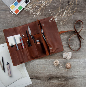 Rouleau de rangement pour artistes en cuir, organisateur de crayons à plusieurs compartiments, design personnalisé, fournisseur en gros à vendre à bas prix - Product Image 3