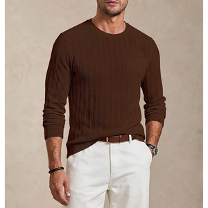 <b>Men's</b> Knitted Long Sleeve Solid Color Pullover Sweater Autumn Casual Full Sleeve Brown - Product Image 1