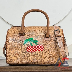 Large Capacity Low Price Handcrafted Tooled Leather Crossbody Duffel <b>Bags</b> Floral Pattern <b>Overnight</b> Travel Weekender Speedy <b>Bags</b> - Product Image 1