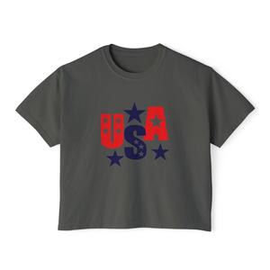 Camiseta Oversize Gráfica Estrellas de EE. UU. para Mujer, 100% Algodón, Cuello Redondo, Manga Corta, Estilo Patriótico Casual Urbano, Personalizable OEM - Product Image 6
