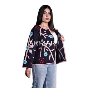 Manteau court d'hiver unisexe en coton brodé Suzani matelassé, veste à boutons respirante et écologique pour hommes et femmes - Product Image 2