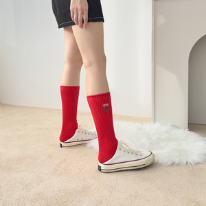 Chaussettes hautes pour femmes, en coton côtelé, avec logo brodé, pour Noël, usage quotidien en hiver - Product Image 6