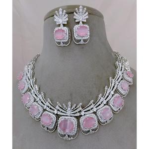 Attractive Best Quality Trendy Designer <b>Silver</b> Finish Zircon Stones <b>Necklace</b> <b>Set</b> with <b>Earrings</b> Wedding Wear Collection Women - Product Image 3