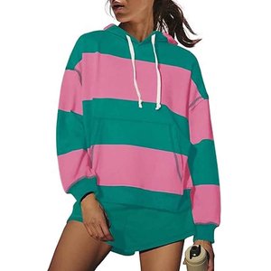 Women Striped Hooded Knit Dress Long Sleeve Loose Fit Casual Spring Summer Wear - Product Image 2