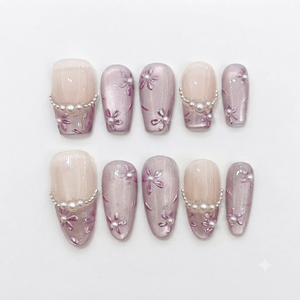 สร้อยไข่มุกวิสทีเรียสีเบจสีนู้ดดีไซน์เกราะบันไดนิ้วสั้น - Product Image 1