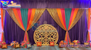 Gujarati ที่ทันสมัยฉากหลังแต่งงาน Sangeet ผ้าม่านซาริที่สวยงามตกแต่งฉากหลังเวทีที่สวยงามสำหรับตกแต่งงานแต่งงาน - Product Image 5