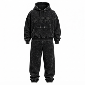 Ensemble de survêtement streetwear pour homme en molleton épais noir délavé à l'acide, coupe oversize, avec sweat à capuche et pantalon de jogging, OEM ODM, vente en gros - Product Image 6