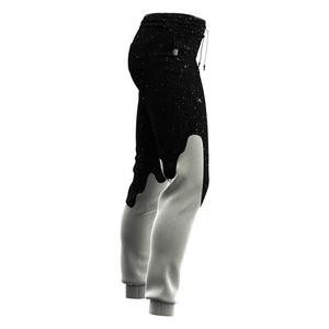 Custom Men's Dripping Print Sweatpants <b>Elastic</b> <b>Waist</b> Drawstring Casual Spliced Design Black White Polyester Autumn Wear - Product Image 2