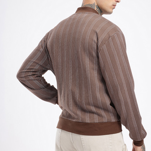 Men's <b>Corduroy</b> Striped Varsity <b>Jacket</b> Stand Collar Button Front Casual Autumn Wear - Product Image 4