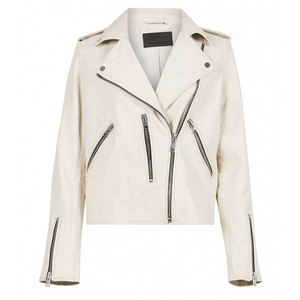 Chaqueta de cuero SALVA LEATHER para mujer, estilo motociclista, cuello alto, cremallera, invierno, color marrón claro - Product Image 1