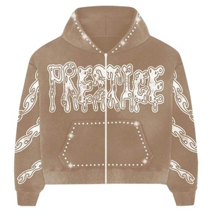 Sweat à capuche personnalisé marron avec strass, unisexe, coupe oversize, streetwear, 100 % coton, écologique, respirant, luxe, automne - Product Image 4