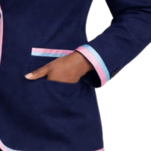 Blazer bleu marine pour femme, veste cintrée à boutons, avec bordure contrastante, style formel et décontracté, vêtement d'extérieur tendance - Product Image 2