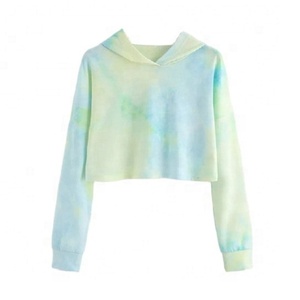 Sweat à capuche court sexy personnalisé en gros pour femmes pull à manches longues avec capuche technique tie-dye - Product Image 1