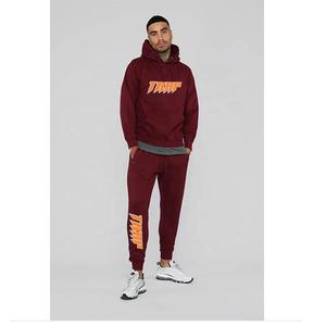 Survêtement de sport unisexe de haute qualité avec logo personnalisé, couleur unie, sweat-shirt à capuche uni, costume de sport deux pièces brodé pour hommes de grande taille - Product Image 5
