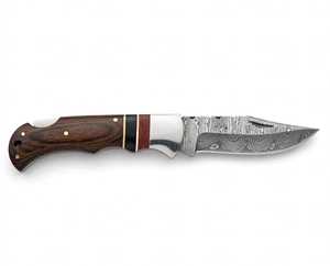 Couteau de poche pliant artisanal en acier Damas de la marque Iron Crown Forge OEM, manche en bois dur multicolore, lame à pointe tombante, 20 cm de longueur totale - Product Image 3