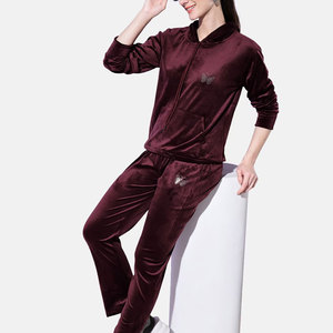 Ensemble de survêtement en velours pour femme avec strass personnalisés OEM, comprenant un sweat à capuche court et un pantalon évasé, ensemble de jogging deux pièces pour femme, tenue décontractée - Product Image 5