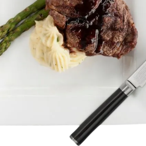 Cuchillo para carne de 4.75 pulgadas, hoja afilada de acero de Damasco con mango de madera Pakkawood negra para cortar carne de res, filetes y cenas. - Product Image 5