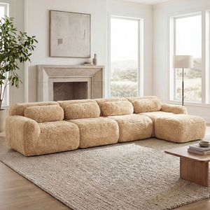Divano Componibile a L in Morbido Tessuto Peluche con Base in Spugna ad Alta Densità 32D, Design Antiscivolo, Combinazione Libera per Soggiorno - Product Image 3
