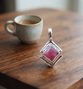 925 Sterling Silver <b>Square</b> Ruby Gemstone Pendant Handmade Beaded <b>Frame</b> Necklace Charm Women Jewelry Rose Gold Yellow Gold Plated - Product Image 6