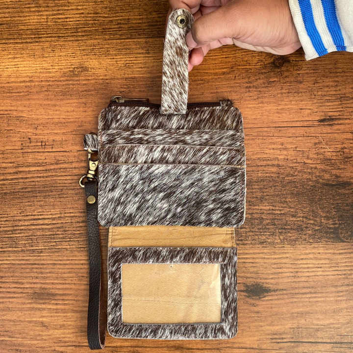 Hot Sale Hair on Hide Leather Wristlet Coin Purse Stylish Clutch ATM Card Holder Cowhide Leather Western Style Multi Use Clutch