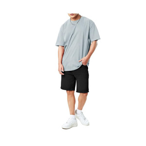 T-shirt décontracté à manches courtes et col rond pour homme, coupe ajustée, couleur unie, 100 % coton, séchage rapide, respirant, avec logo frontal, noir - Product Image 1